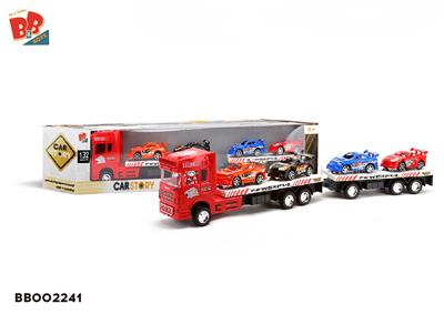惯性拖头车2节平板（载4只赛车） - BB002241