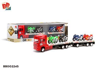 惯性拖头车2节平板（载4只摩托） - BB002245
