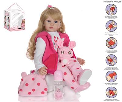 55cm重生娃娃高仿真婴儿娃娃（假发套）带奶瓶，磁性奶嘴，尿布，出生卡，小兔子，鞋子，带重力感应发声功能 - OBL10049952