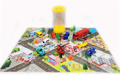 5只庄5.5 CM回力城市车/飞机+13 CM回力货柜车+3只庄6 CM回力赛车+配2个路障 & 2个路标 & 地图套装 - OBL10056231