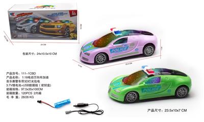 1:18电动万向布加迪音乐警车带3D灯光 包电（3.7V锂电池+USB数据线） - OBL10056735