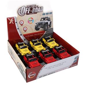 1:32牧马人（敞蓬）合金回力大轮车,2开门，灯带声光（1款2色混装6只装一展示盒） - OBL10079160