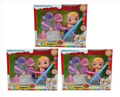 10寸搪胶cocomelon超级宝贝带4首主题音乐和圣诞主题音乐3款不同主题人物混装带过家家套装和尿不湿带学步骑 - OBL10081109