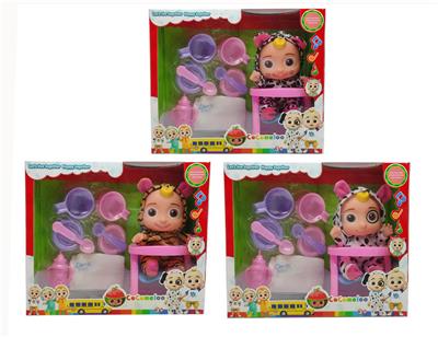 10寸搪胶cocomelon超级宝贝带4首主题音乐和圣诞主题音乐3款不同主题人物混装带过家家套装和尿不湿带学步骑 - OBL10081111