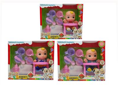 10寸搪胶cocomelon超级宝贝带4首主题音乐和圣诞主题音乐3款不同主题人物混装带过家家套装和尿不湿带学步骑 - OBL10081112