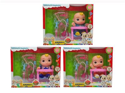 10寸搪胶cocomelon超级宝贝带4首主题音乐和圣诞主题音乐3款不同主题人物混装带听诊器小医生器材配件带餐桌 - OBL10081113