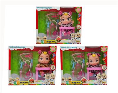 10寸搪胶cocomelon超级宝贝带4首主题音乐和圣诞主题音乐3款不同主题人物混装带听诊器小医生器材配件带餐桌 - OBL10081114