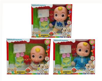 14寸搪胶头棉身cocomelon超级宝贝带4首主题音乐和圣诞主题音乐3款不同主题人物混装塞棉小熊米奇家具和尿不湿 - OBL10081115