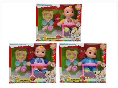 10寸搪胶头棉身cocomelon超级宝贝带4首不同主题音乐和圣诞音乐3款不同主题人物混装塞棉小熊米奇家具和尿不湿 - OBL10081116