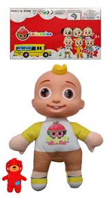 10寸搪胶头棉身cocomelon超级宝贝带主题音乐4首不同的主题音乐和圣诞音乐毛绒西瓜COCO带着塞棉小熊 - OBL10081120