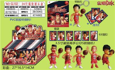 3.5寸灌篮高手公仔单只+钥匙扣+3张卡片 锡袋装 24只锡袋展示盒 卡片和5款公仔随机 （PVC软胶环保料） - OBL10106148