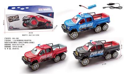 1:16六轮福特皮卡电动万向带前灯光音乐警车（包电3.7V锂电+USB线） - OBL10112344