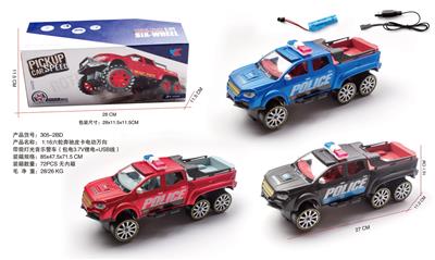 1:16六轮奔驰皮卡电动万向带前灯光音乐警车（包电3.7V锂电+USB线） - OBL10112348