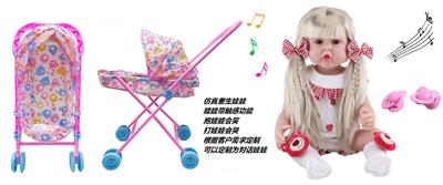 60厘米软胶带眼睫毛5D真眼珠防真重生娃娃带触摸感应功能哭。笑。打喷嚏。咳嗽。带奶嘴带大号婴儿布推车 - OBL10143744