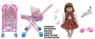 60厘米软胶带眼睫毛5D真眼珠防真重生娃娃带触摸感应功能哭。笑。打喷嚏。咳嗽。带奶嘴带大号婴儿布推车 - OBL10143764