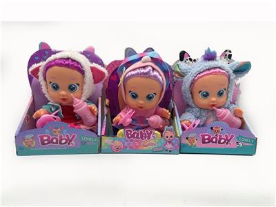 豪华版第14代10寸搪胶带四声音乐cry Babies-Tutti Fritti带流眼泪功能，带吸水奶瓶，带奶嘴  。毛绒带加暖功能。衣服2件套2款混装 - OBL10153962
