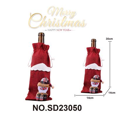 圣诞麻布酒瓶袋红色雪人 - OBL10162893