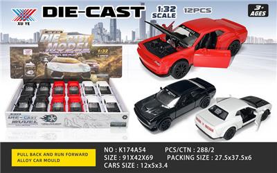 1:32 合金车 挑战者地狱猫 回力3开门（12只装） - OBL10195687