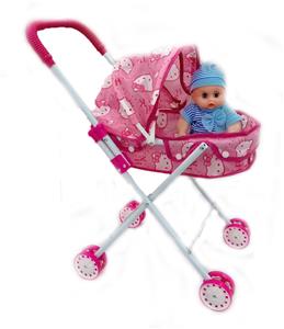 14寸小蓝娃娃+婴儿遮阳手推车（塑料圈） - OBL10197930