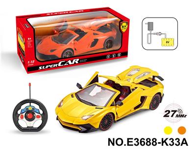 1：12兰博基尼有顶遥控车开四门（配小方向盘遥控器用2粒AA不包，6V700毫安充电电池组,充电器2脚圆） - OBL10199698