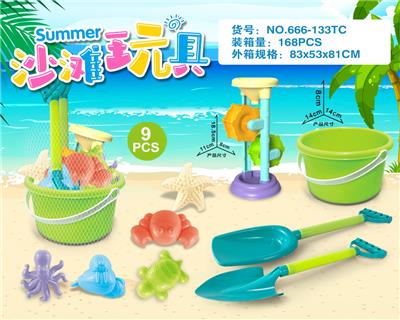 绿桶配沙滩配件+沙漏(9PCS） - OBL10200319