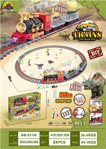 火车轨道     132PCS（火车1只+铁笼2个+笼底2个+弯轨16条+木块96块+恐龙2只+小树2颗+路标8块+水瓶1个+1电池+1USB）（包电，锂电350毫安USB充电线） - OBL10202191