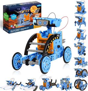 STEM DIY 12合1太阳能机器人电池版蓝色-太阳能机器人套件 12 合 1 科学 STEM 机器人套件搭建玩具适合 8-12 岁及以上儿童,DIY 科学实验机器人玩具男孩礼品,太阳供电 - OBL10204109