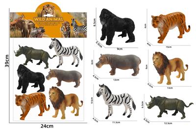 大猩猩老虎河马狮子斑马犀牛空心模型野生动物系列6款1卡头袋装 - OBL10214713