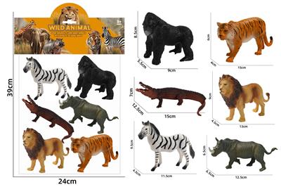 大猩猩老虎鳄鱼狮子斑马犀牛空心模型野生动物系列6款1卡头袋装 - OBL10214714