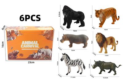 大猩猩老虎河马狮子斑马犀牛空心模型野生动物系列6款彩盒装 - OBL10214725