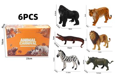 大猩猩老虎鳄鱼狮子斑马犀牛空心模型野生动物系列6款彩盒装 - OBL10214726