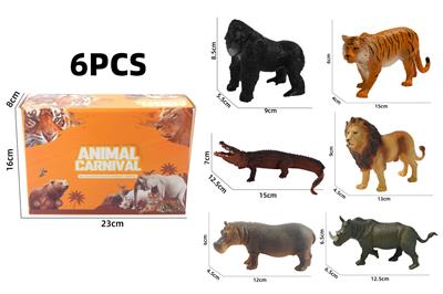 大猩猩老虎鳄鱼狮子河马犀牛空心模型野生动物系列6款彩盒装 - OBL10214727