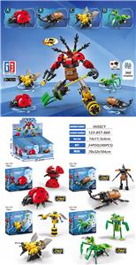 益智昆虫积木回力变形 七星瓢虫/独角仙/蜜蜂/螳螂4合一变形机甲带弹射功能  （57-62PCS）   四款混装 - OBL10216026