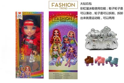 高端冬天系列  16寸硬吹瓶带灯光音乐主题曲Rainbow high惊喜彩虹高中带溜冰鞋、彩虹大手提包，衣服是抗寒雪花衣服 - OBL10217438