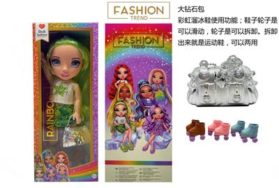 高端冬天系列  16寸硬吹瓶带灯光音乐主题曲Rainbow high惊喜彩虹高中带溜冰鞋、彩虹大手提包，衣服是抗寒雪花衣服 - OBL10217440