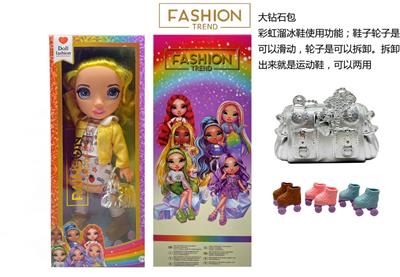 高端冬天系列  16寸硬吹瓶带灯光音乐主题曲Rainbow high惊喜彩虹高中带溜冰鞋、彩虹大手提包，衣服是抗寒雪花衣服 - OBL10217441