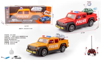 1：16牧马人皮卡六通喷雾带灯光遥控警车包电（车身3.7V锂电池+USB充电线，遥控器二粒5号电池不包） - OBL10226046
