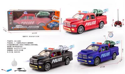 1：16道奇公羊皮卡六通喷雾带灯光遥控警车包电（车身3.7V锂电池+USB充电线，遥控器二粒5号电池不包） - OBL10226052