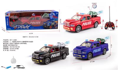 1：16道奇公羊皮卡六通喷雾带灯光遥控警车包电（车身3.7V锂电池+USB充电线，遥控器二粒5号电池不包） - OBL10226074