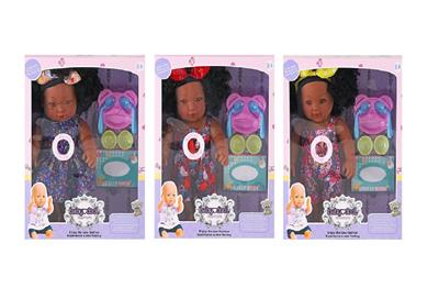 新款精美14寸搪胶黑肤女孩带英文IC餐具3款混装 - OBL10237596