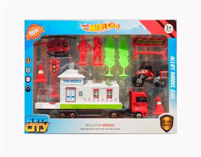 1:64合金滑行摩托车配拖车消防套装多款混装 - OBL10238038