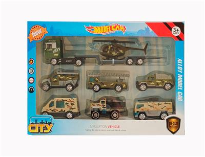 合金1:64滑行军事车配拖头车8只装 - OBL10238041