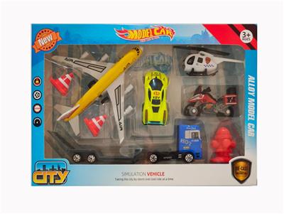 1:64合金回力飞机配滑行车配拖车5只套装 车子多款款混装 - OBL10238042