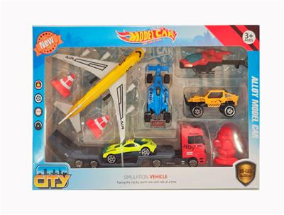 合金回力飞机配滑行车配拖车场景6只套装 车子多款混装 - OBL10238043