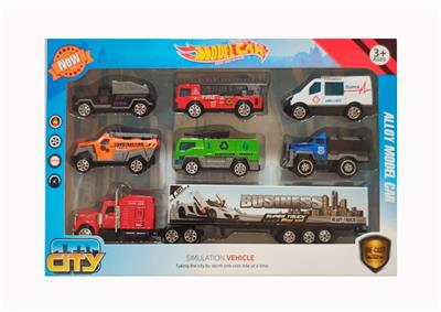 合金滑行城市服务车配拖头货柜车7只装 车子多款混装 - OBL10238047