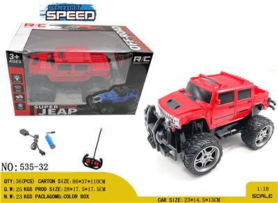 1：18 
吉普 越野 敞篷四通遥控车 红武士皮卡
带车头灯 四通遥控器
包电（车底3.7V锂电池+USB数据线全包 遥控器2AA-不包） - OBL10245096