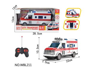 四通遥控救护车带前灯，椅座带灯功能：前进，后退，左转，右转 车身3AA，遥控器2AA（全不包含）
 - OBL10251474