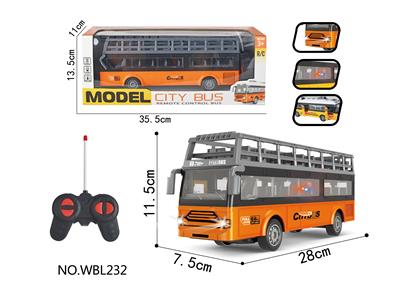 四通遥控双层巴士带前灯，椅座带灯功能：前进，后退，左转，右转 车身3AA，遥控器2AA（全不包含）
 - OBL10251479