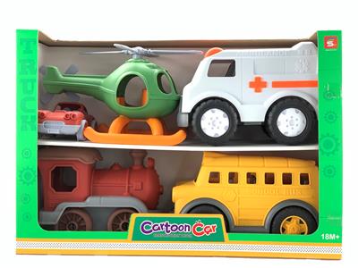 卡通滑行车套装玩具5PCS/PDQ(老爷车+直升机+救护车+火车+校车) - OBL10257936