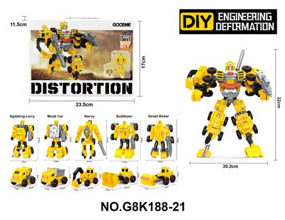 工程变形-自卸车/推土车/搅拌车/挖掘车/压路车+头雕 战甲+双臂+武器+说明书 - OBL10269436